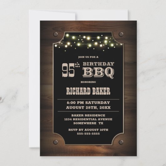 Stijlvolle Hout 95e Verjaardag BBQ Kaart (Voorkant)