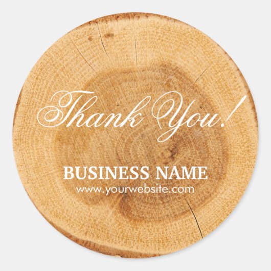Stijlvolle houten boomringen business dank u ronde sticker (Voorkant)