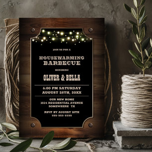 Stijlvolle houten Housewarming Barbecue Kaart