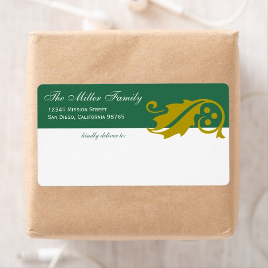 Stijlvolle hulstblad kerst groene gouden verzendin etiket (Insitu)