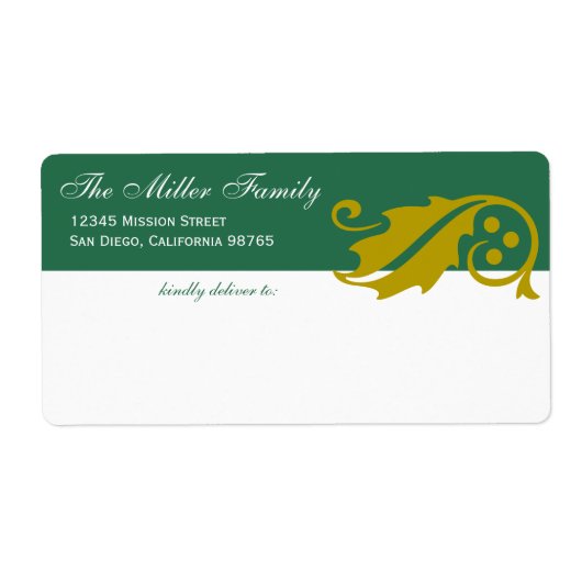 Stijlvolle hulstblad kerst groene gouden verzendin etiket (Voorkant)