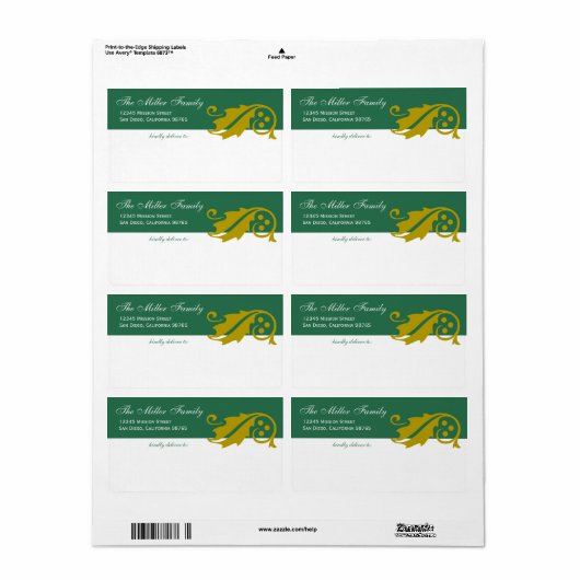 Stijlvolle hulstblad kerst groene gouden verzendin etiket (Full Sheet)