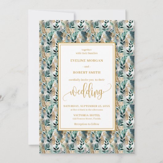 Stijlvolle Hunter Green Gold Greenery Wedding Uitn Kaart (Voorkant)