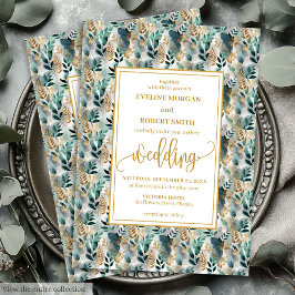 Stijlvolle Hunter Green Gold Greenery Wedding Uitn Kaart