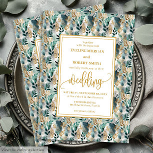 Stijlvolle Hunter Green Gold Greenery Wedding Uitn Kaart