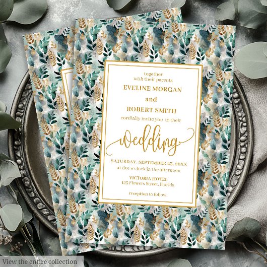 Stijlvolle Hunter Green Gold Greenery Wedding Uitn Kaart