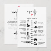Stijlvolle huwelijkstijdlijn Gast reisroute Info Advieskaart (Voorkant / Achterkant)