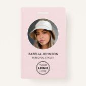 Stijlvolle ID Foto Logo QR Code Blush Roze Beveili Badge (Voorkant)