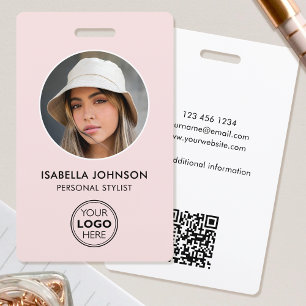 Stijlvolle ID Foto Logo QR Code Blush Roze Beveili Badge