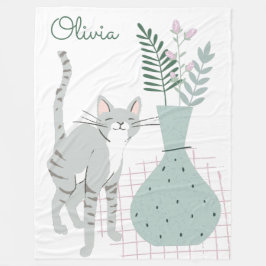 Stijlvolle illustratie van Floral Cat Lover, geper Fleece Deken