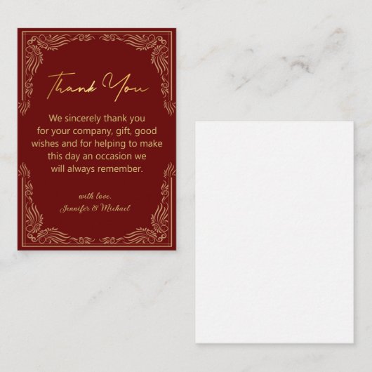 Stijlvolle Indiase goud rood dank u bruiloft Notitiekaartje (Voorkant / Achterkant)