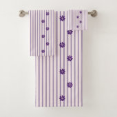 Stijlvolle indigo bloemen, blush & violet gestreep bad handdoek (Insitu)