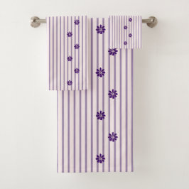 Stijlvolle indigo bloemen, blush & violet gestreep bad handdoek