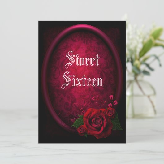 Stijlvolle ingelijste gotische bloed Roos Sweet Si Kaart (Staand voorkant)