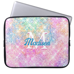 Stijlvolle iriserende eenhoorn roze faux glitter laptop sleeve