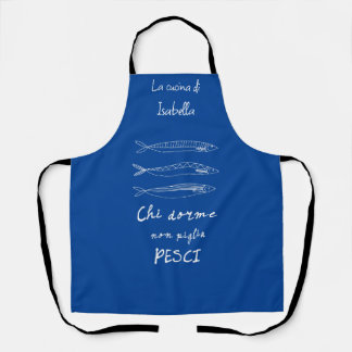 Stijlvolle italiaanse keukensardines die blauw tek schort