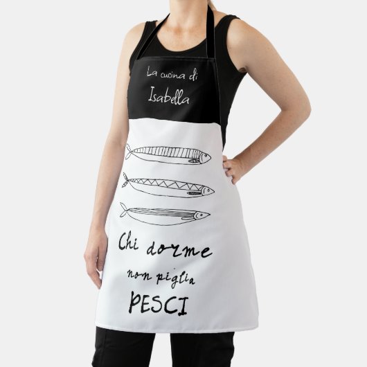 Stijlvolle italiaanse keukenzardines die zwart tek schort (Insitu)