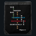 Stijlvolle JA ZE KAN Motivatie STAM Trekkoord Rugzakje<br><div class="desc">Stijlvolle JA ZE KAN STEM Drawstring Bag met Christelijk Bijbelvers Motivatie. Deze inspirerend vrouwen in Stem Drawstring Bag shows de woorden WETENSCHAP, TECHNOLOGIE, ENGINEERING en MATHEMATIEK - ook wel STEM genoemd - gecombineerd in een origineel crossword ontwerp met de motivatie inspirerend quote YES INDEED SHE ZEKER KAN. De kleuren van...</div>