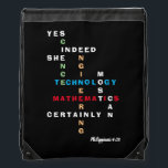 Stijlvolle JA ZE KAN Motivatie STAM Trekkoord Rugzakje<br><div class="desc">Stijlvolle JA ZE KAN STEM Drawstring Bag met Christelijk Bijbelvers Motivatie. Deze inspirerend vrouwen in Stem Drawstring Bag shows de woorden WETENSCHAP, TECHNOLOGIE, ENGINEERING en MATHEMATIEK - ook wel STEM genoemd - gecombineerd in een origineel crossword ontwerp met de motivatie inspirerend quote YES INDEED SHE ZEKER KAN. De kleuren van...</div>