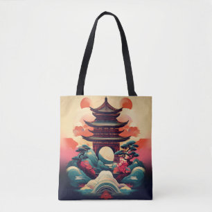 Stijlvolle Japanse Pagode: Culturele Print onder d Tote Bag