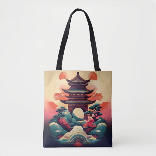 Stijlvolle Japanse Pagode: Culturele Print onder d Tote Bag (Voorkant)