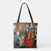 Stijlvolle jazzband die muziek speelt op de scène, tote bag (Achterkant)