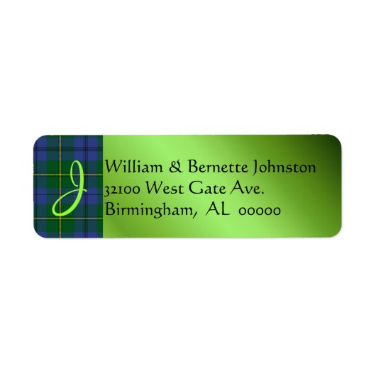 Stijlvolle Johnston Plaid Monogram Aangepaste labe Etiket (Voorkant)