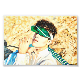 Stijlvolle jonge volwassene ontspannen buiten foto afdruk