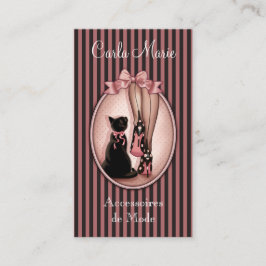 Stijlvolle jonge vrouw en zwarte kat visitekaartje