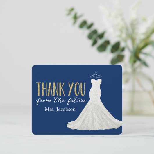 Stijlvolle jurk Navy en goud | Dank je Bedankkaart (Staand voorkant)