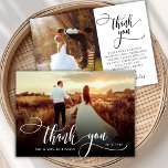 Stijlvolle kalligrafie 2 foto bruiloft dank u kaar bedankkaart<br><div class="desc">Elegante moderne Boho chique kalligrafie bruiloft 2 foto dank u kaart. Eenvoudige stijlvolle bruiloft dank u sjabloon met een volledige verticale foto op de voorkant met de tekst "Thank You" in een grillige wervelende hand belettering typografie script swash tail font witte overlay op het afbeelding en een achterkant een (1)...</div>