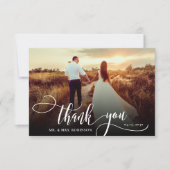Stijlvolle kalligrafie 2 foto bruiloft dank u kaar bedankkaart (Voorkant)