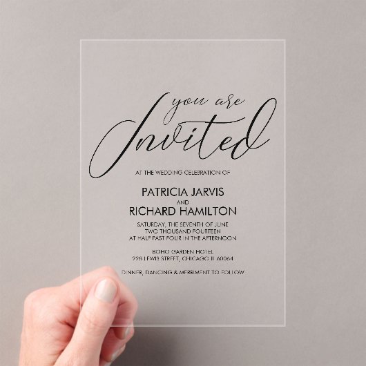 Stijlvolle kalligrafie bruiloft acryl uitnodigingen (Insitu (Draagbaar))