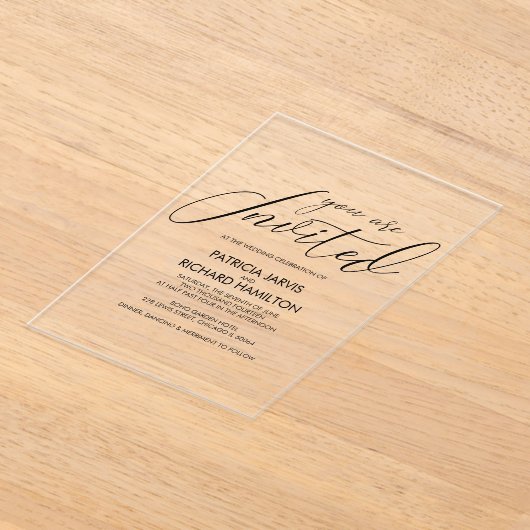 Stijlvolle kalligrafie bruiloft acryl uitnodigingen (Laagn)