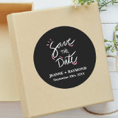 Stijlvolle Kalligrafie Bruiloft Zwart Save the Dat Ronde Sticker