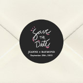 Stijlvolle Kalligrafie Bruiloft Zwart Save the Dat Ronde Sticker