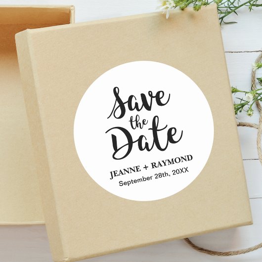 Stijlvolle kalligrafie Custom Wedding Save the Dat Ronde Sticker