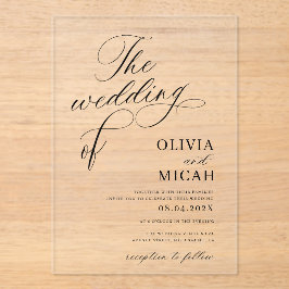 Stijlvolle kalligrafie Elegante zwart-wit bruiloft Acryl Uitnodigingen