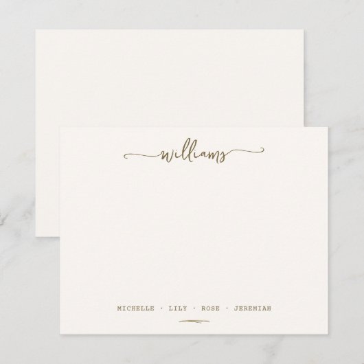Stijlvolle kalligrafie familienaam gouden script notitiekaartje (Voorkant / Achterkant)