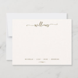 Stijlvolle kalligrafie familienaam gouden script notitiekaartje