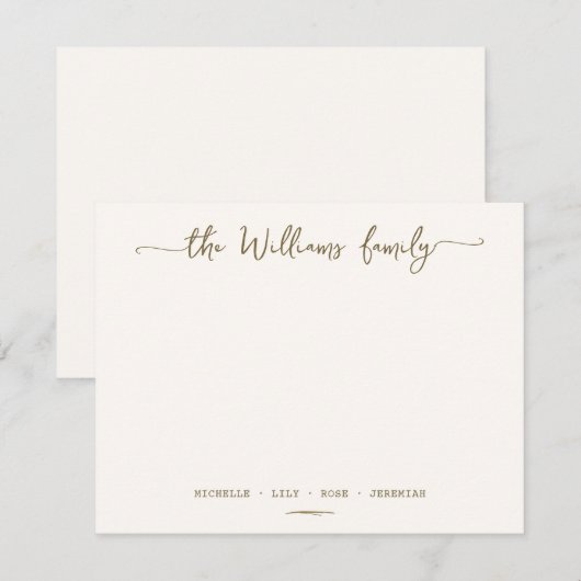 Stijlvolle kalligrafie familienaam gouden script notitiekaartje (Voorkant / Achterkant)