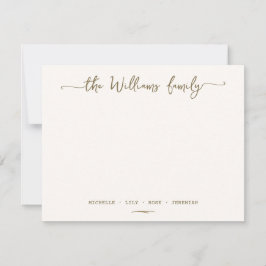 Stijlvolle kalligrafie familienaam gouden script notitiekaartje