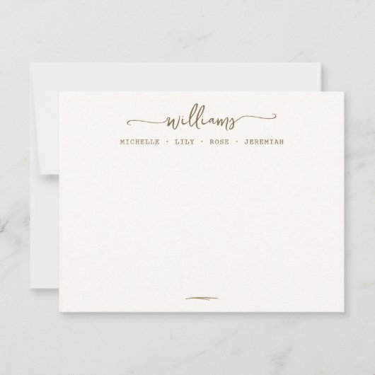 Stijlvolle kalligrafie familienaam gouden script notitiekaartje (Voorkant)