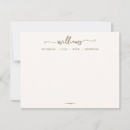 Stijlvolle kalligrafie familienaam gouden script notitiekaartje