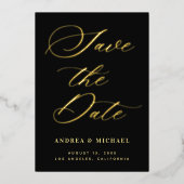 Stijlvolle kalligrafie foto & QR code bruiloft gou Folie Uitnodiging (Voorkant)