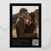 Stijlvolle kalligrafie foto & QR code bruiloft gou Folie Uitnodiging (Achterkant)