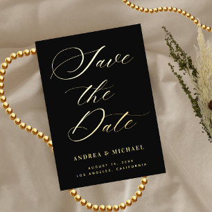 Stijlvolle kalligrafie foto & QR code bruiloft gou Folie Uitnodiging