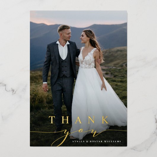 Stijlvolle kalligrafie Gold Foil Foto Hartelijk da Folie Uitnodiging (Voorkant)