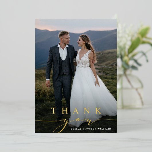 Stijlvolle kalligrafie Gold Foil Foto Hartelijk da Folie Uitnodiging (Staand Voorkant)