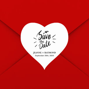 Stijlvolle kalligrafie huwelijksaankondiging 'save hart sticker